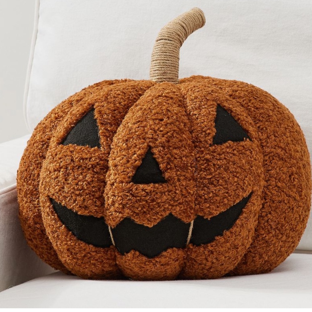 PB Teddy Fur XL Jack-O'-Lantern Pillow in Orange and Black EUC